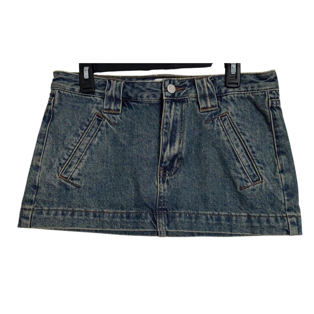 Pacsun Dark Indigo Size 27 Low Rise Micro Mini Skirt Jean Pockets NWOT - Picture 3 of 14